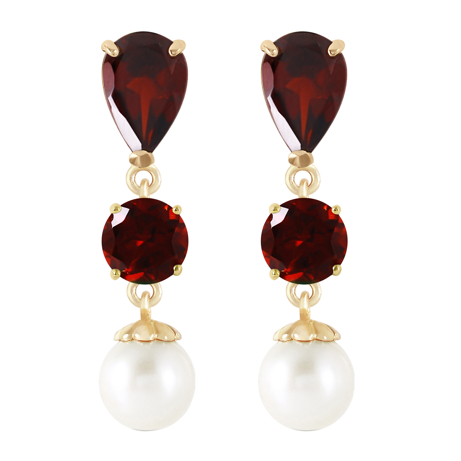 14k Gold Chandelier Earring With Garnets Pearls Yellow Gold 1783$